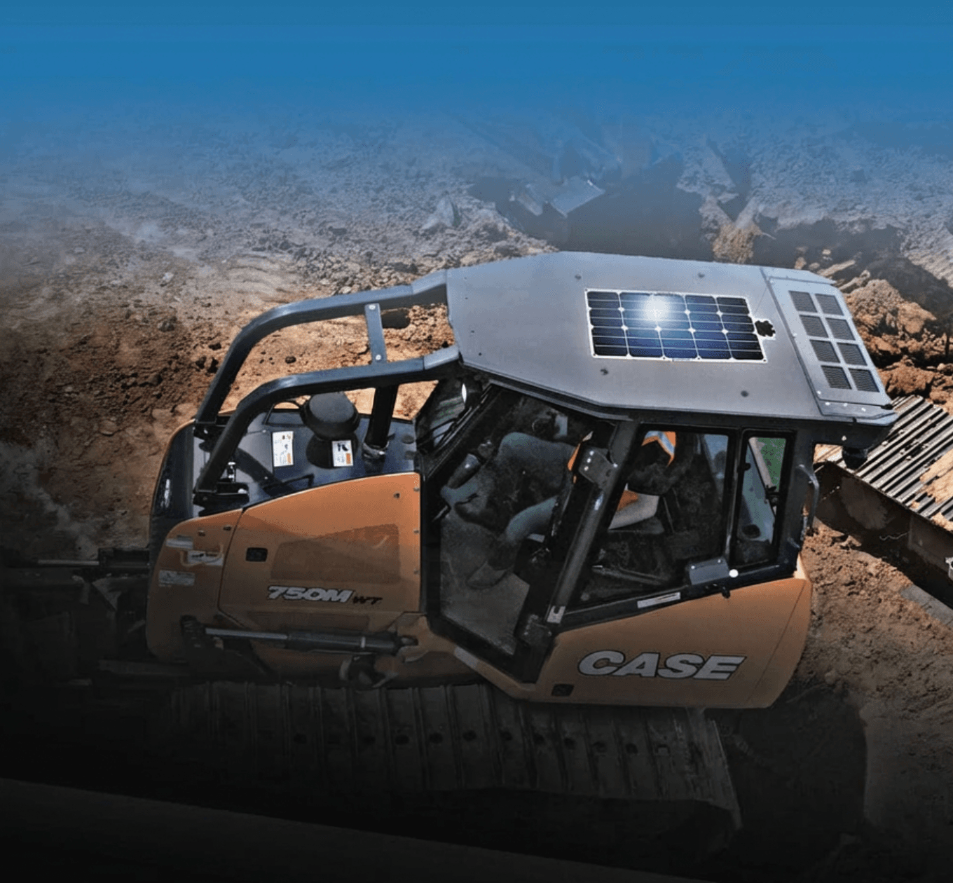 CASE dozer with ThermoLite solar panel mounted on cab roof